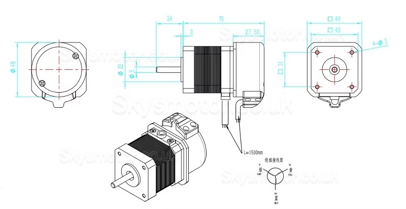 64W 24V DC Servo Motor 42JSF630AS 3.13A 0.2N.m 3000 RPM 42 x 42mm with 1000 Lines Encoder